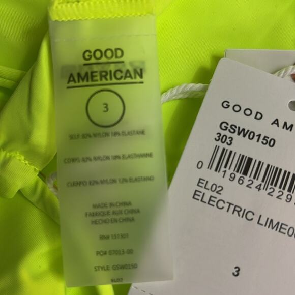 Good American Tiny Ties Triangle Bikini Top in Matte Electric Lime Size 3 (Lrg) - Picture 7 of 7